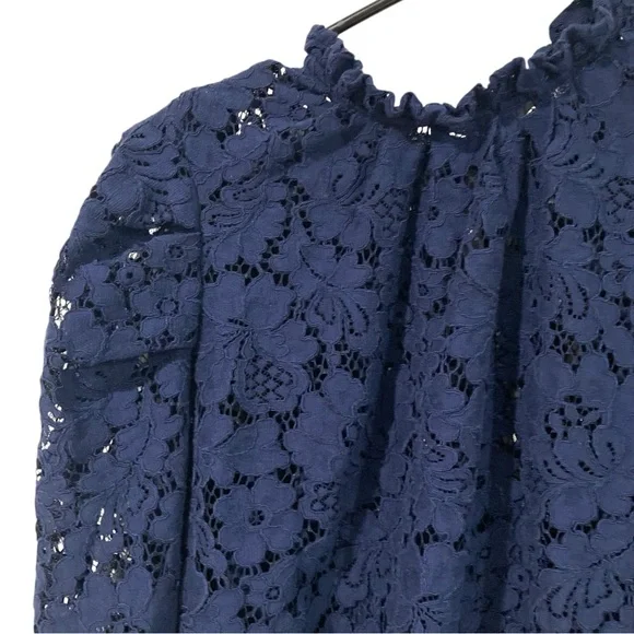 Express Women’s Size M Navy Floral Lace Blouse Mock Neck Long Sleeve Top - Picture 3 of 6